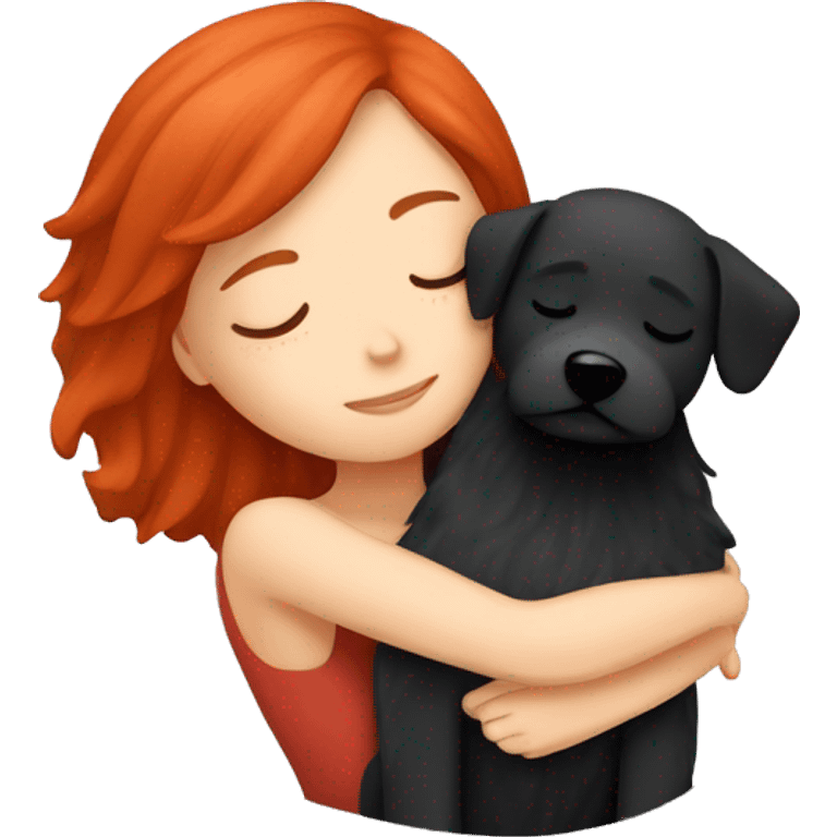 Red hair girl sleep with her maltese black dog emoji