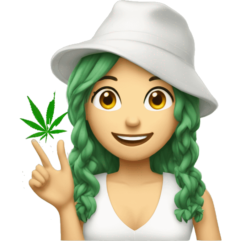 Girl smocking marijuana and saying hello emoji