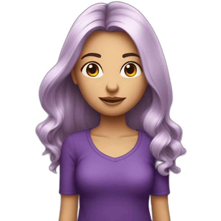 Fille au cheveux violets mi-long qui se tient debout droite en entier  emoji