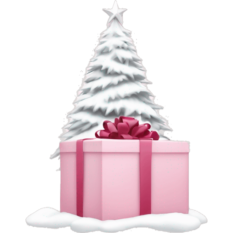 Light pink Christmas gifts under a white Christmas tree  emoji