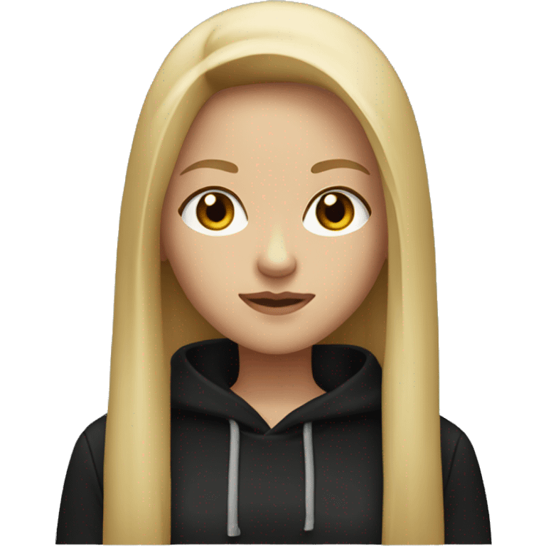 Blonde long straight hair girl with brown eyes and black hoodie  emoji