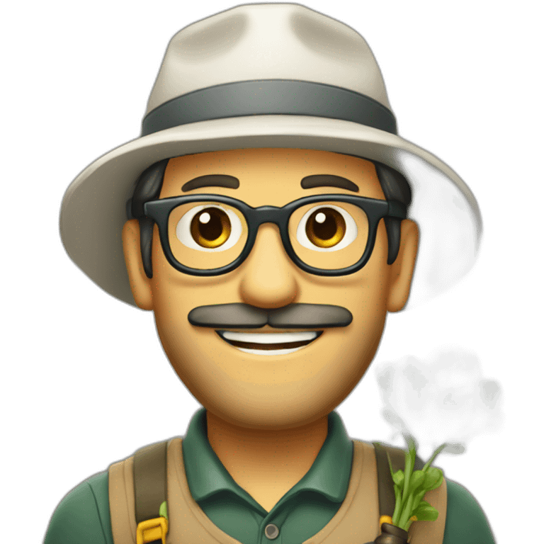 happy gardener short dark hair with long beard with steve job glasses with hat emoji