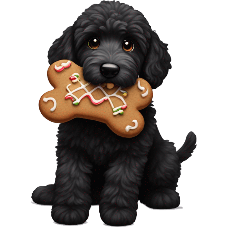 Black goldendoodle stealing a gingerbread cookie  emoji