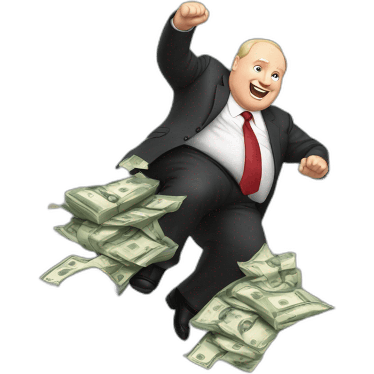 Fat vladimir poutine jumping into a pile of money emoji