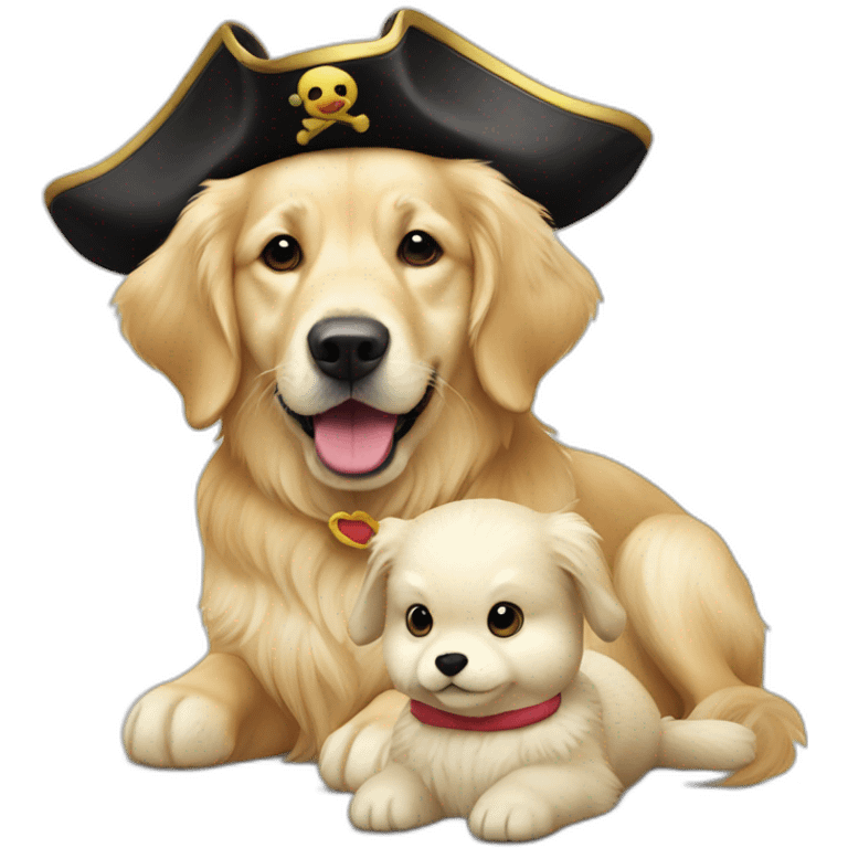 English-cream-golden-retriever with toy-pirate-duck emoji