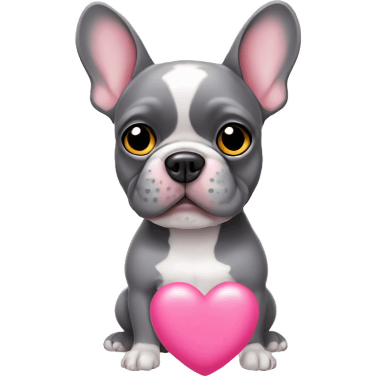 A grey frenchie with pink heart eyes emoji