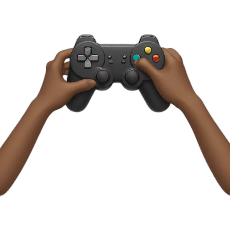 Desktop with hands playing with gaming controller emoji