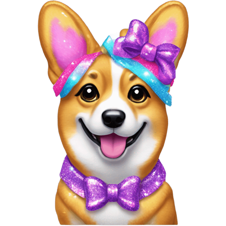 Lisa frank glitter corgi with bows on head emoji