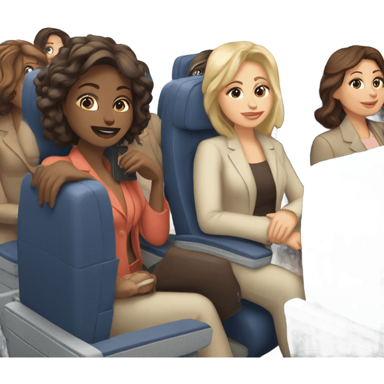 Group of Caucasian women on a airplane  emoji