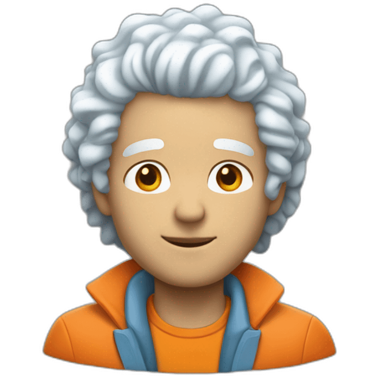 light blue skin curly white hair man with orange jacket emoji