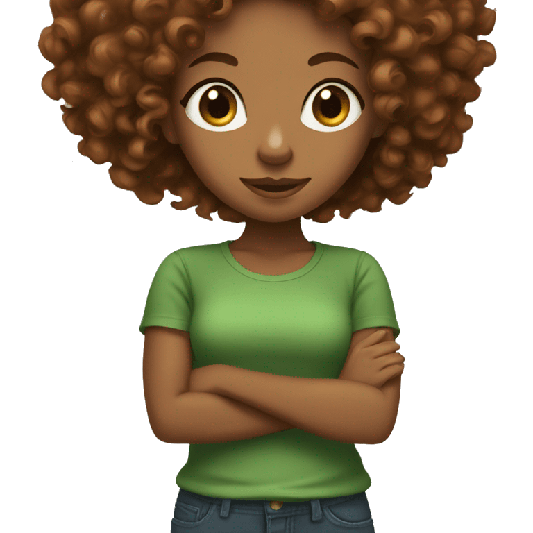 brownskin girl with auburn curly hair wearing green shirt emoji