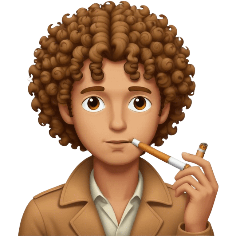 man with curly hair smoking brown cigarette emoji