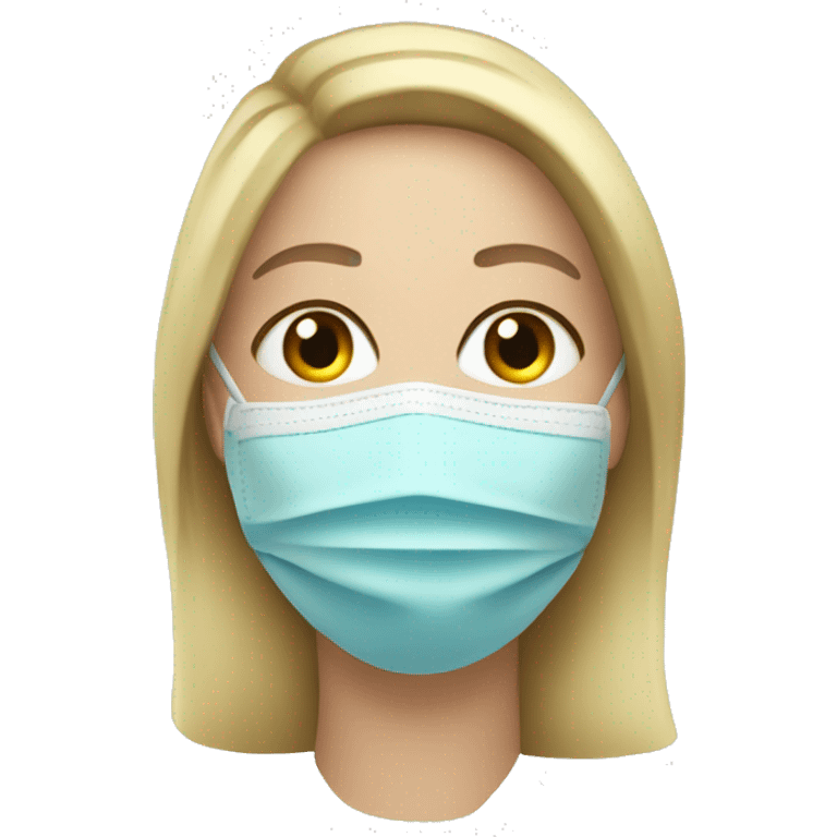 A blonde woman with straight hair wearing medical white gloves and a mask emoji