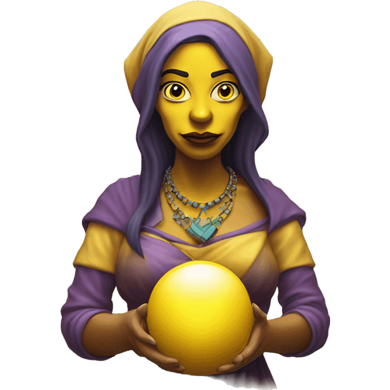 YELLOW COLORED SKIN female fortune teller in simpsons style front view holding a ball  emoji