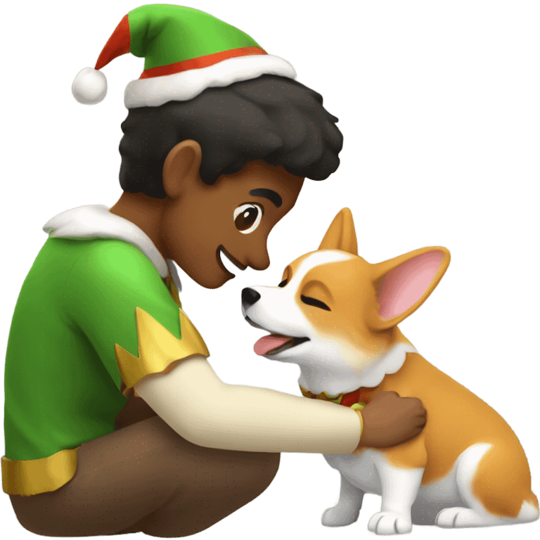 Elf petting a corgi emoji