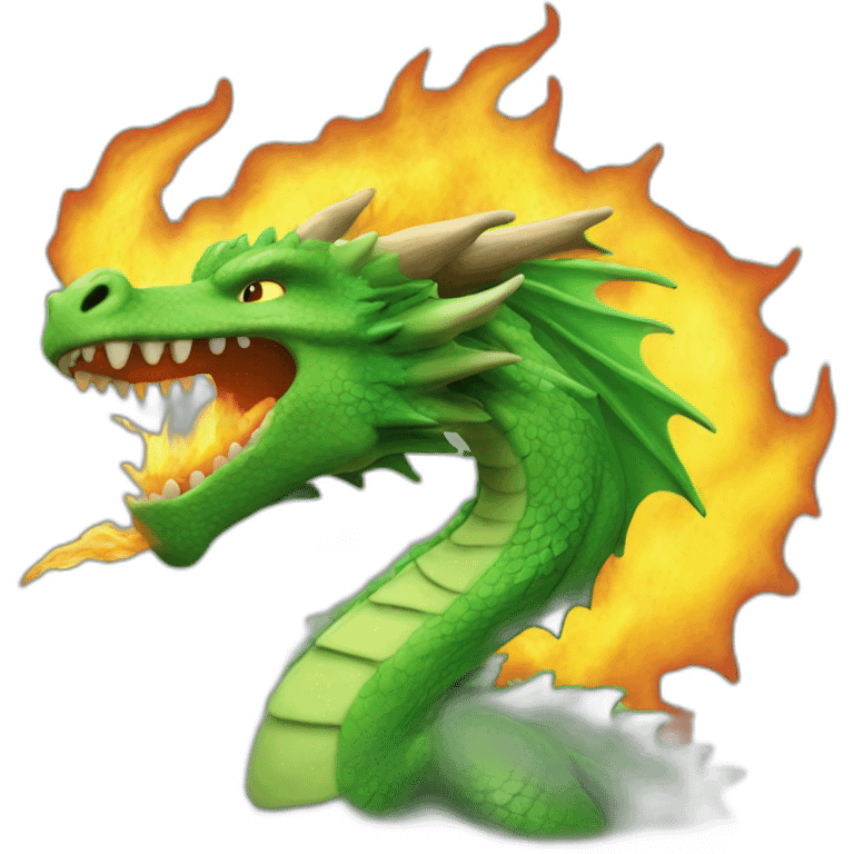 A green dragon spitting fire emoji