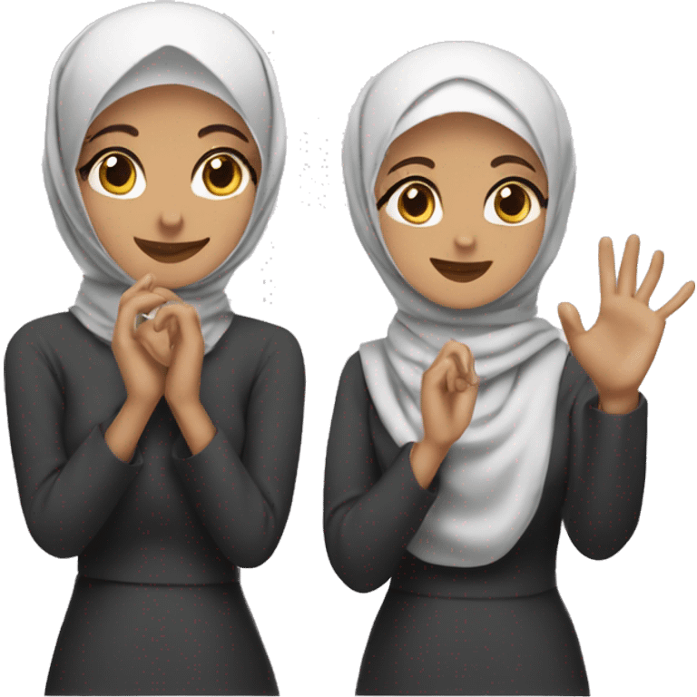 two hijabis making hand love sign emoji