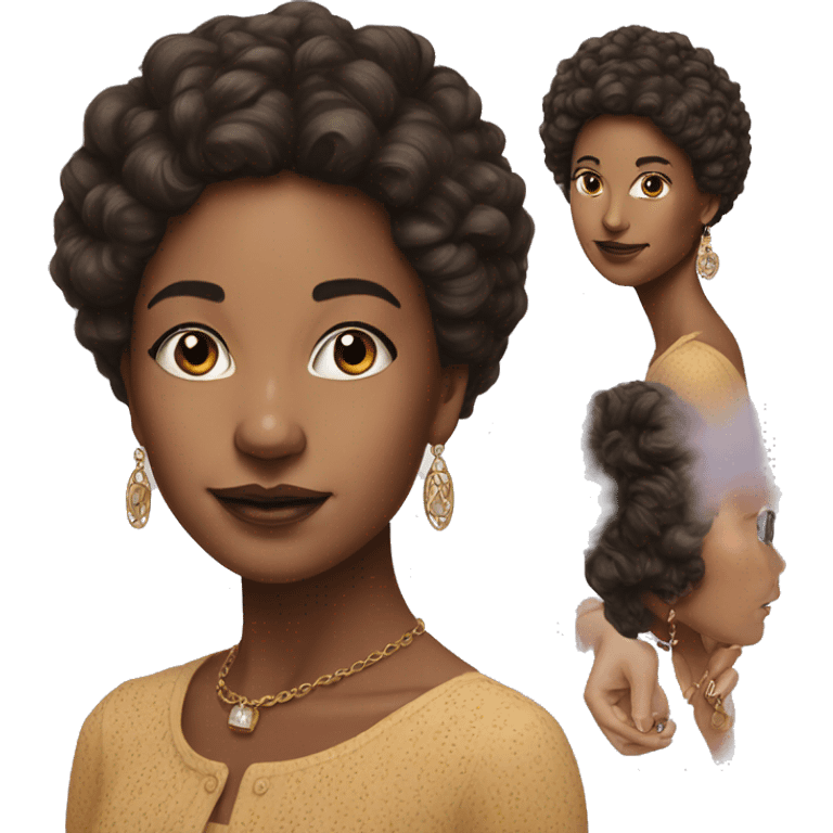 realistic portrait of girl with 70s style earrings on emoji