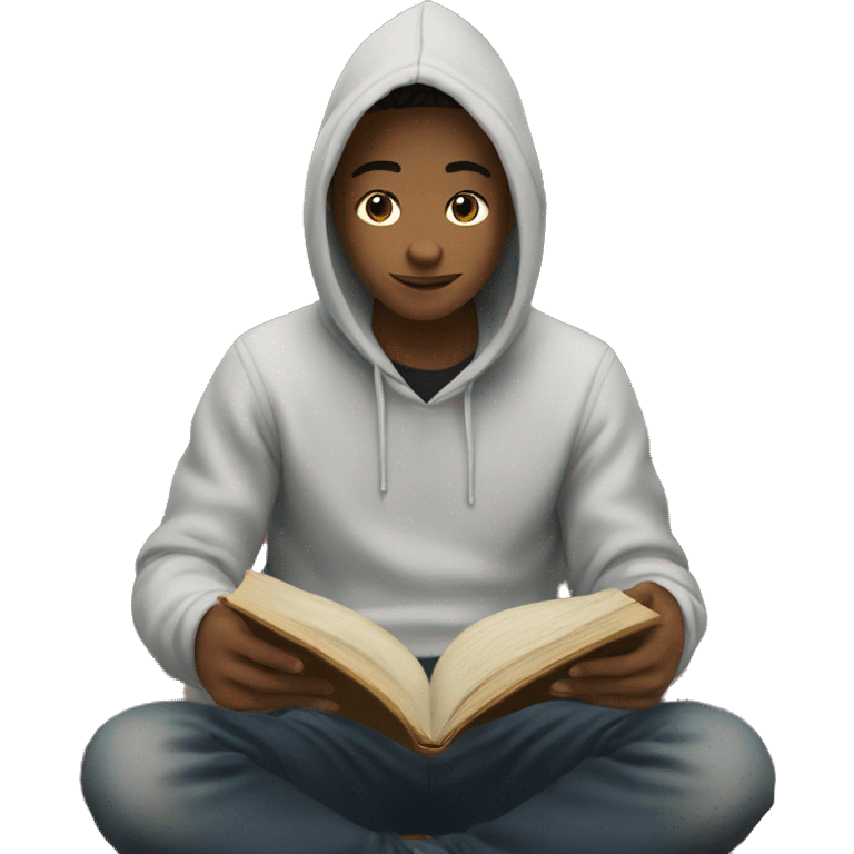 teenager in hoodie reading a book emoji