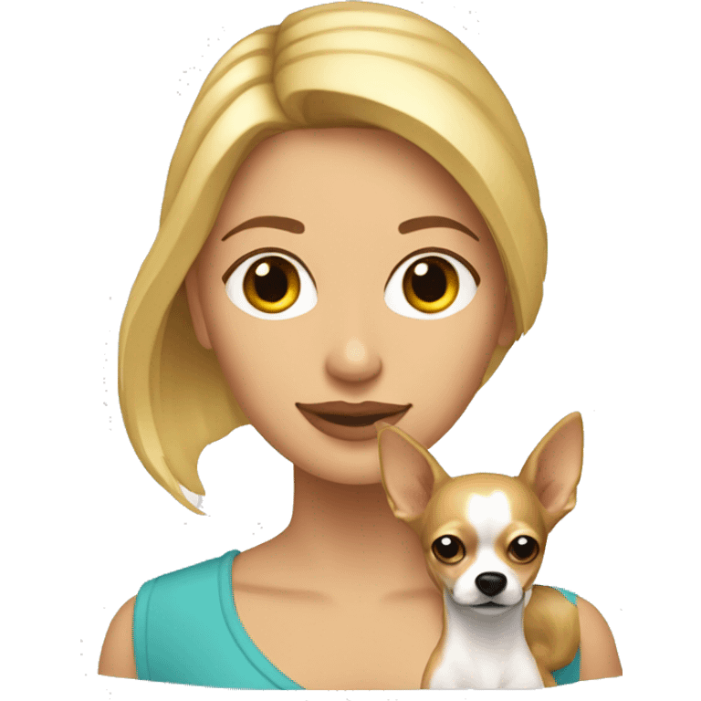 mujer con pelo muy largo rubio y su perro Chihuahua emoji