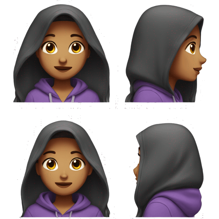 animated girls, longe hair and hoodie lila emoji