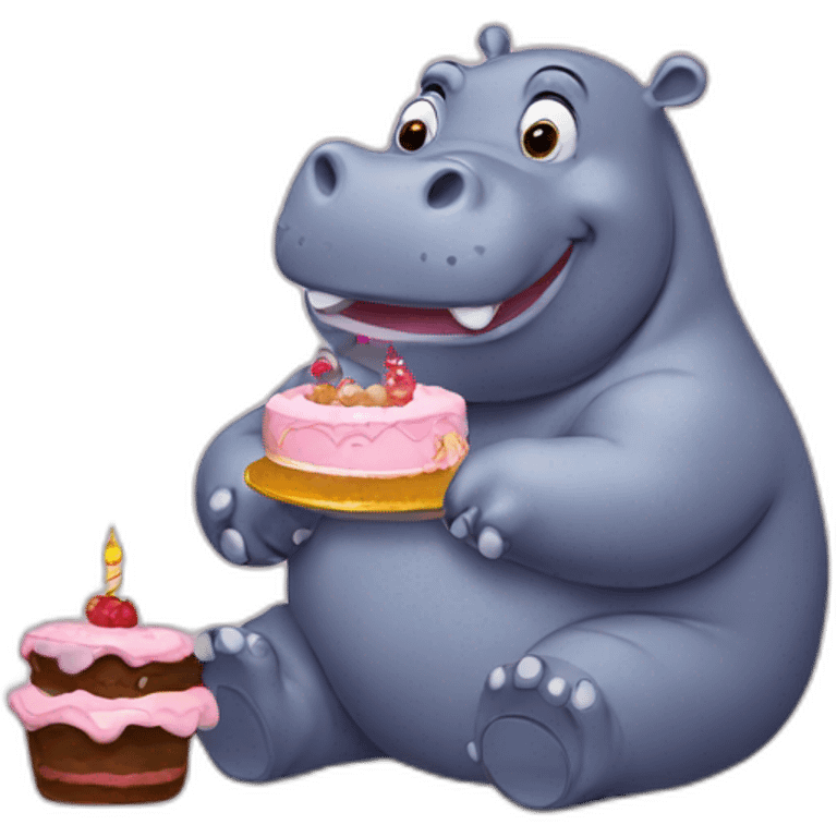 hippo with a cake emoji