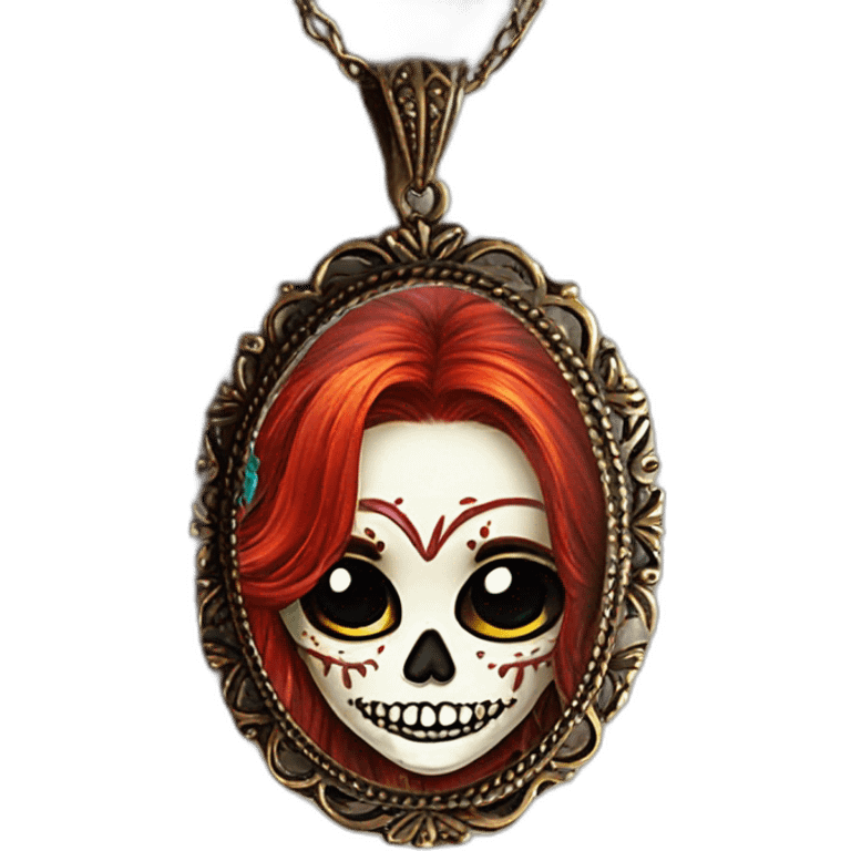 Skull girl mexican red hair Sombrero Necklace with pendant emoji