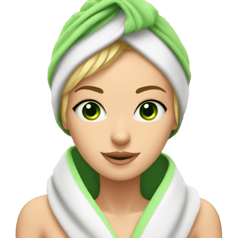 White girl in sauna green eyes with towel  emoji