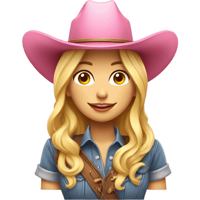 Mujer rubia con un sombrero de cowboy rosa emoji