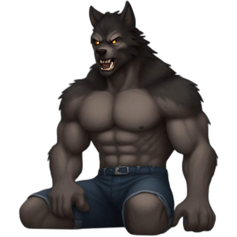 Lonely werewolf dark sitting muscular emoji