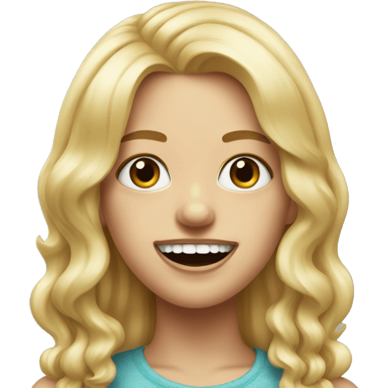 blonde girl in realistic portrait with two big buck teeth emoji