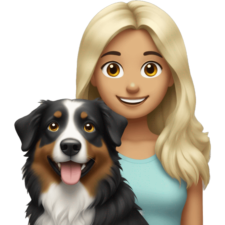 Blonde girl with happy black Australian shepherd emoji