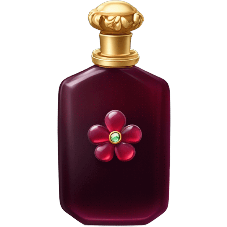 Dark red royal perfume bottle with red violets and a ruby gemstone emoji