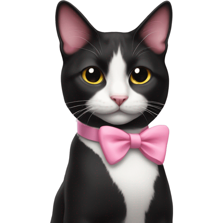 Tuxedo cat with pink bow collar emoji