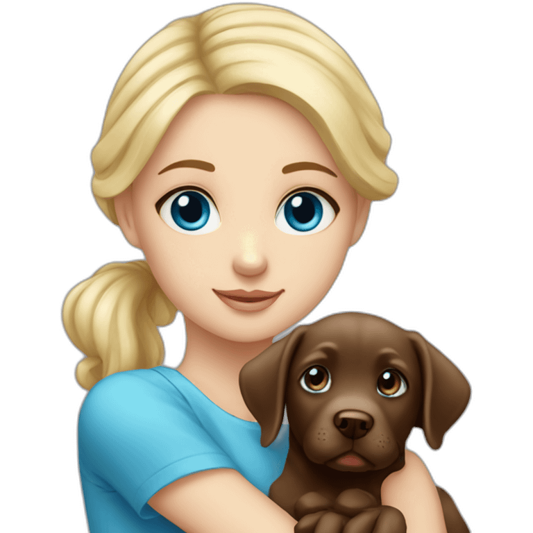 Blonde girl blue eyes with chocolate puppie labrador emoji