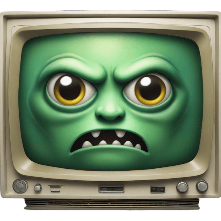 a realistic angry alien on a vintage TV screen in portrait mode emoji