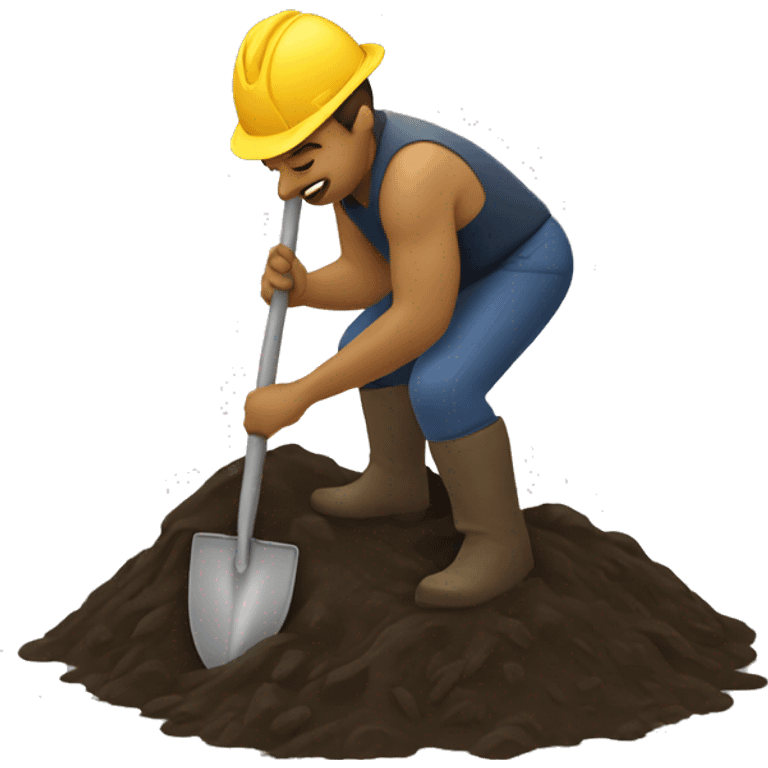 Man digging up mud with gold shovel emoji