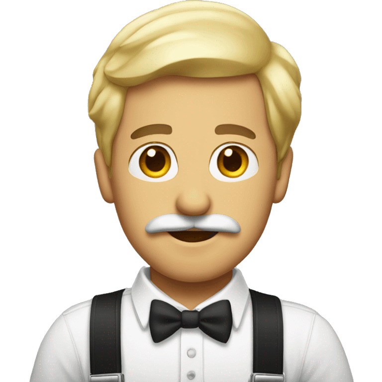 Man in suspenders with mustache emoji