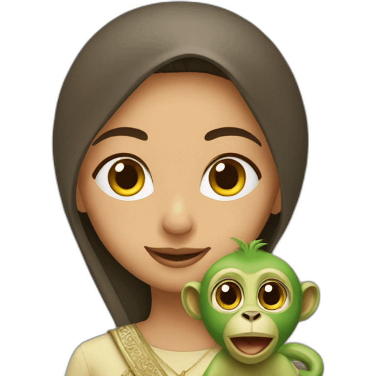 Arab girl with a green monkey emoji