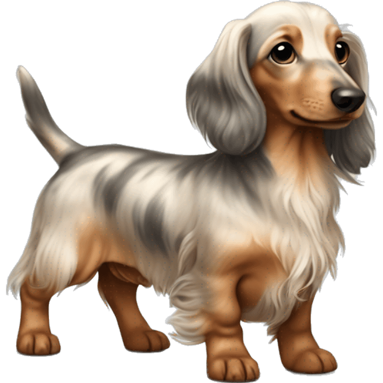 light Merle long haired Dachshund puppy full body emoji