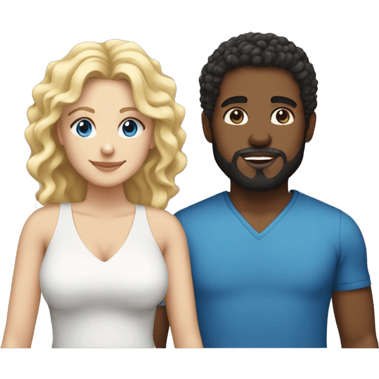 Couple black man with low cut and a beard and a white woman with curly blonde hair and blue eyes  emoji