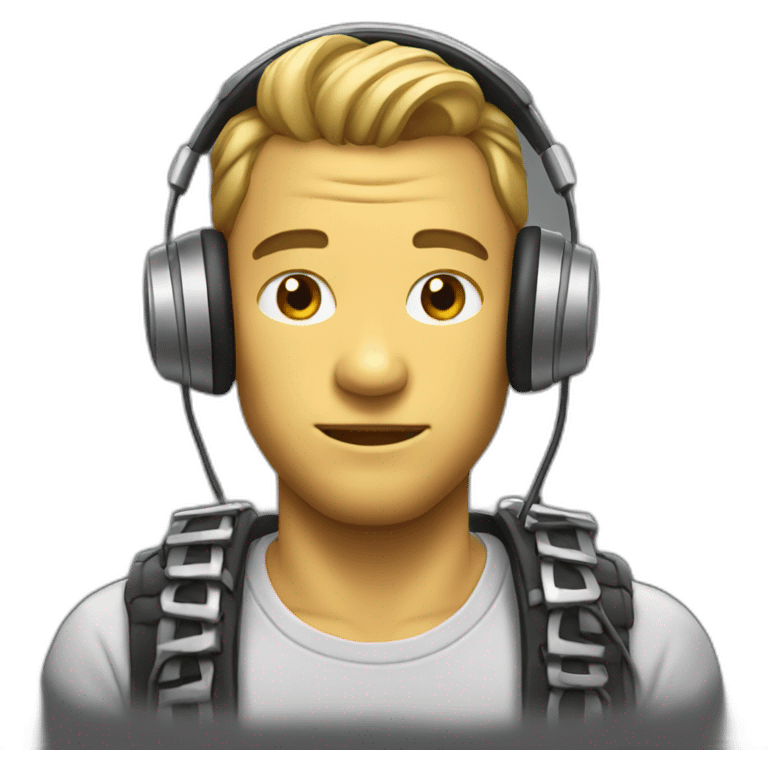 Man with headphones and metal shirt emoji