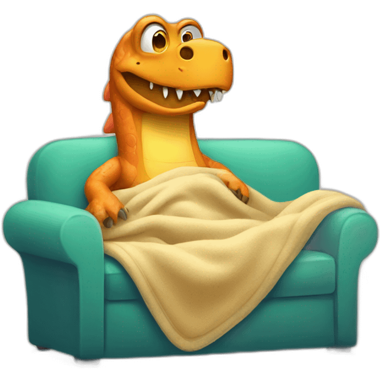 fever sick dinosaur on the sofa under blankets emoji