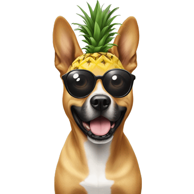 Dog wear pinaapple on his eyes emoji