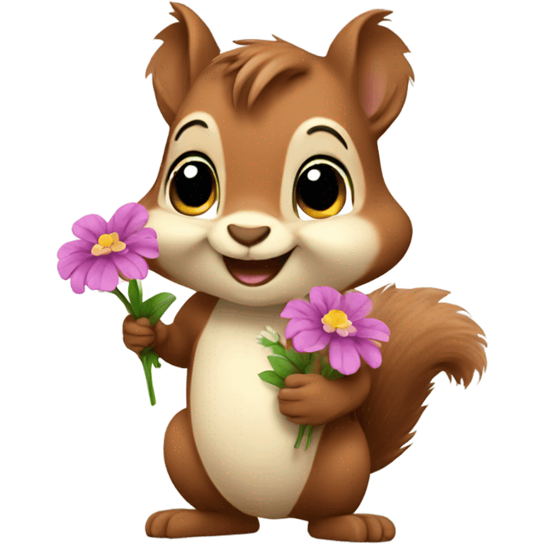 Cute squirrel holding flowers  emoji