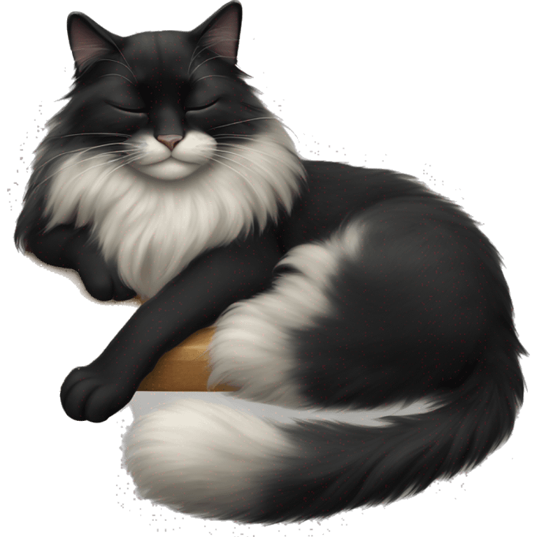 realistic long hair black cat, sleeping emoji