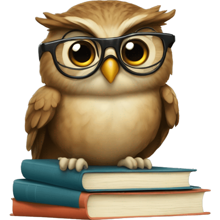 Owl wearing glasses on top of books emoji