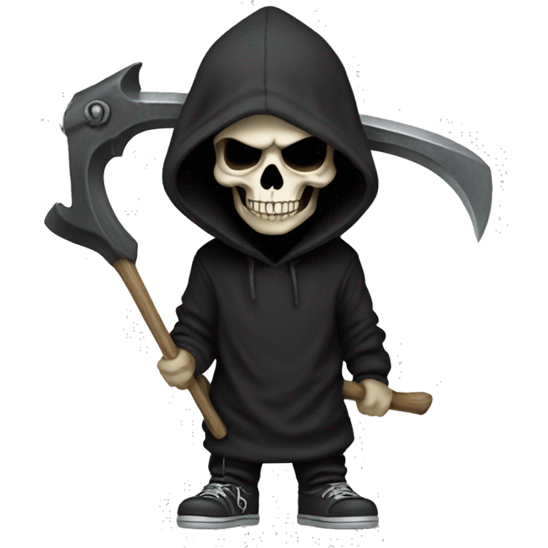 Skull wearing a black hoodie and holding a scythe  emoji