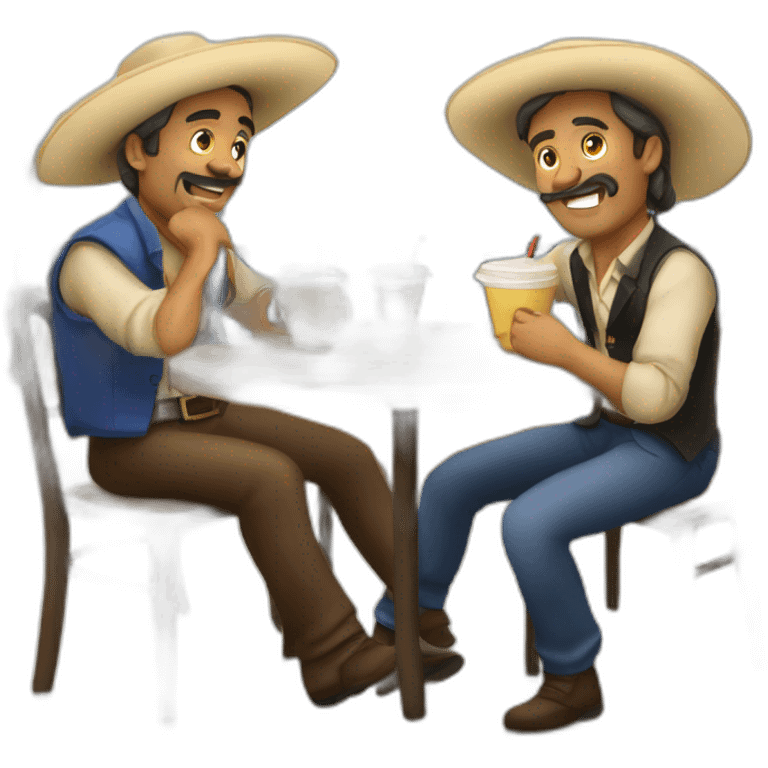 tres hombres tomando cafe en una terraza emoji