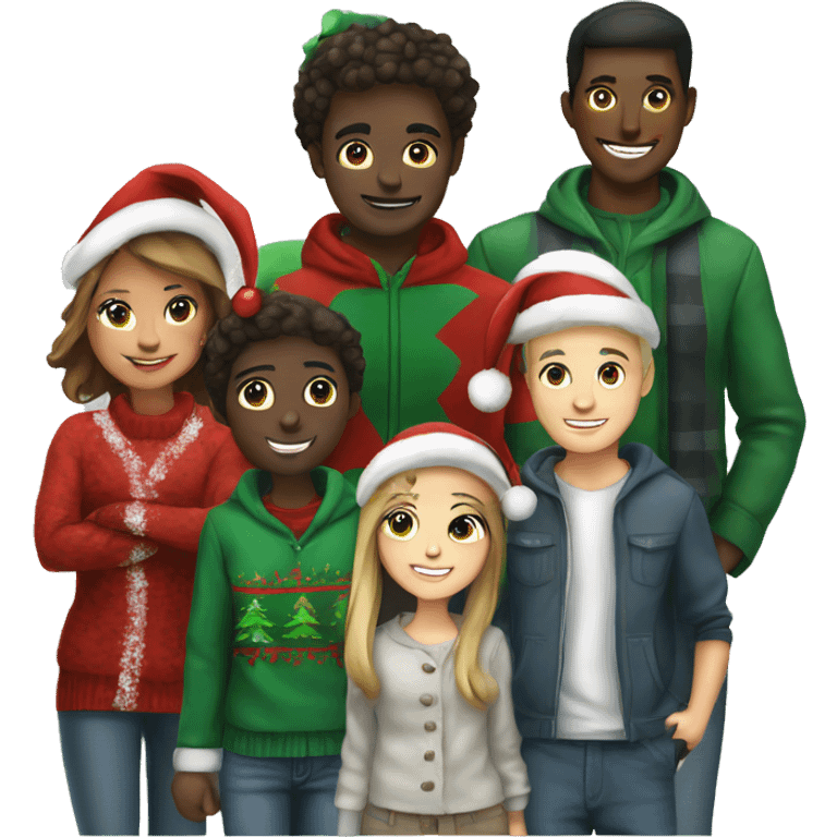 A group of friends in Christmas clothes emoji